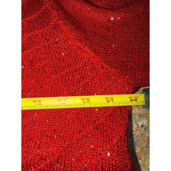 Apt. 9 Red Sequin Knit Asymmetrical Hem Sweater Women’s Large - Picture 3 of 8